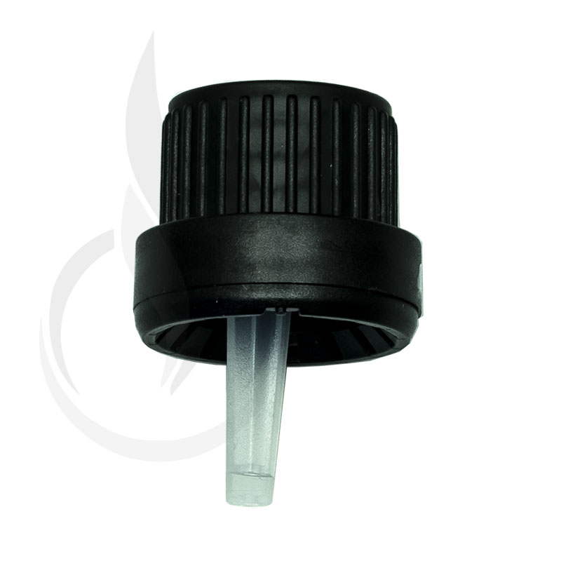 Black 18mm Tamper Evident Dropper Cap with Inverted Dropper Tip(4000/case)