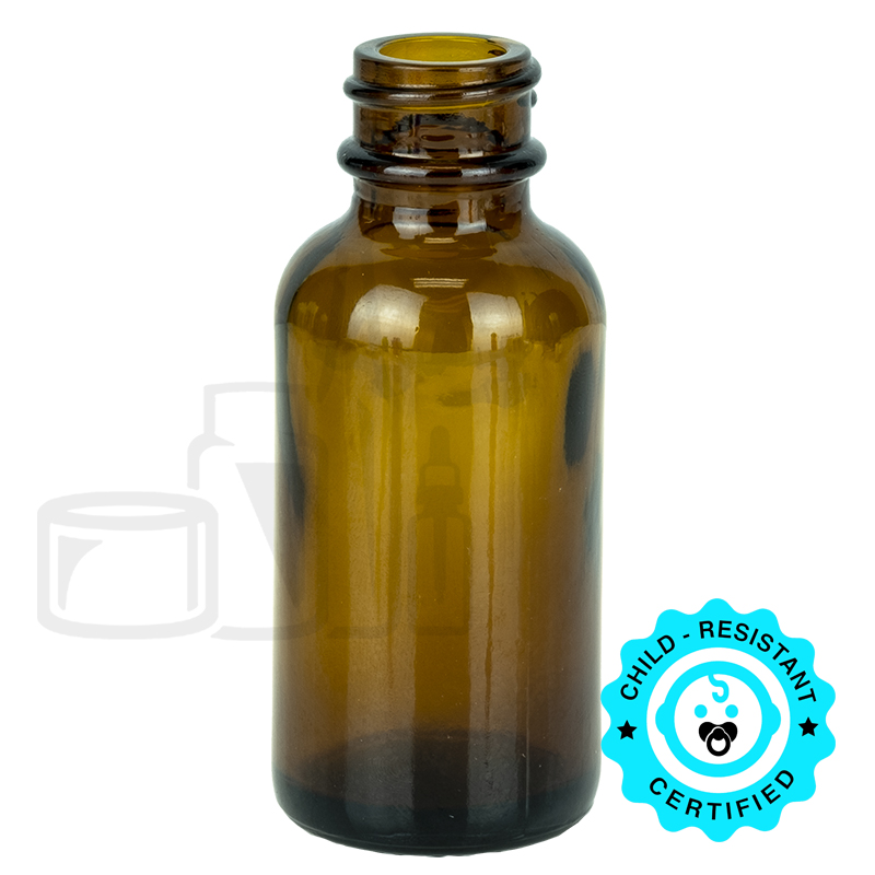 1oz Amber Glass Boston Round Bottle 20-400 Neck Finish (360/case)