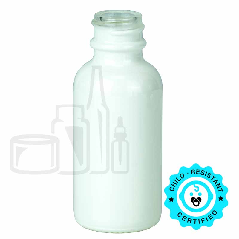 1oz Shiny White Glass Boston Round Bottle 20-400 Neck Finish (360/case)