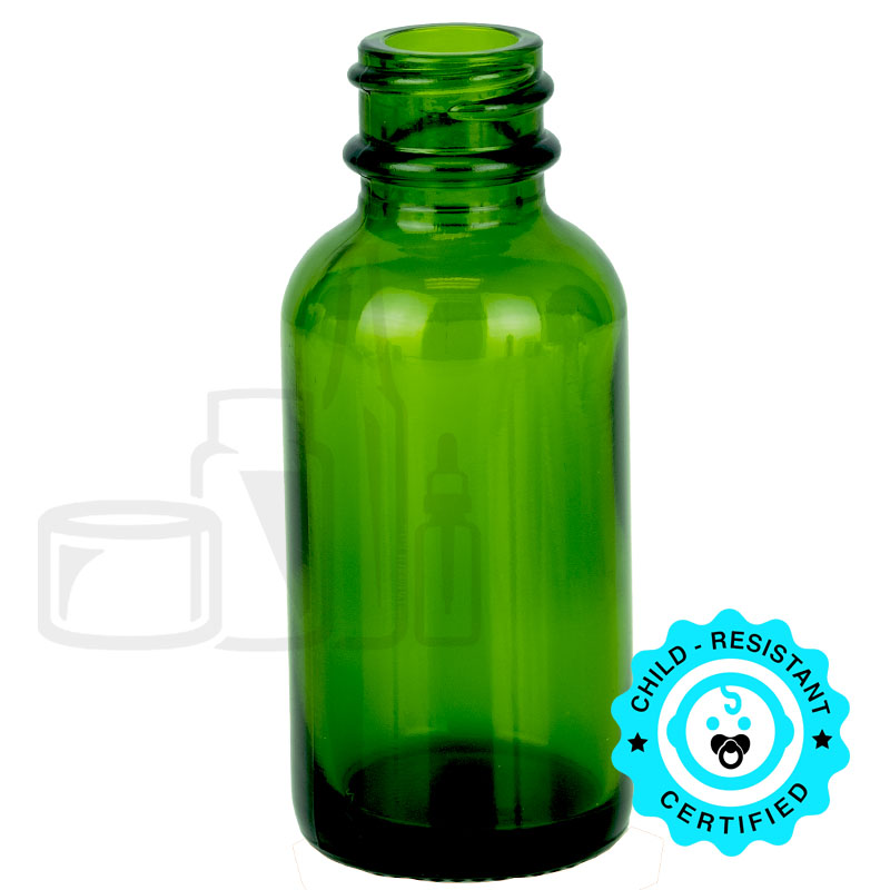 1oz Green Glass Boston Round Bottle 20-400 Neck Finish(360/case)