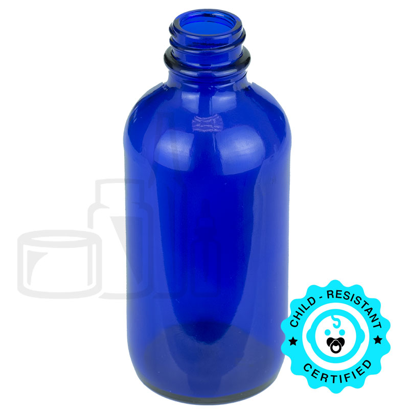 4oz Cobalt Blue Glass Boston Round Bottle 24-400 Neck Finish(128/case)