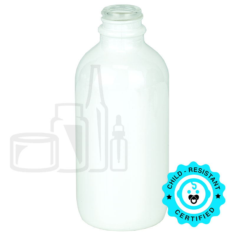 4oz Shiny White Glass Boston Round Bottle with 22-400 Neck Finish(128/case)