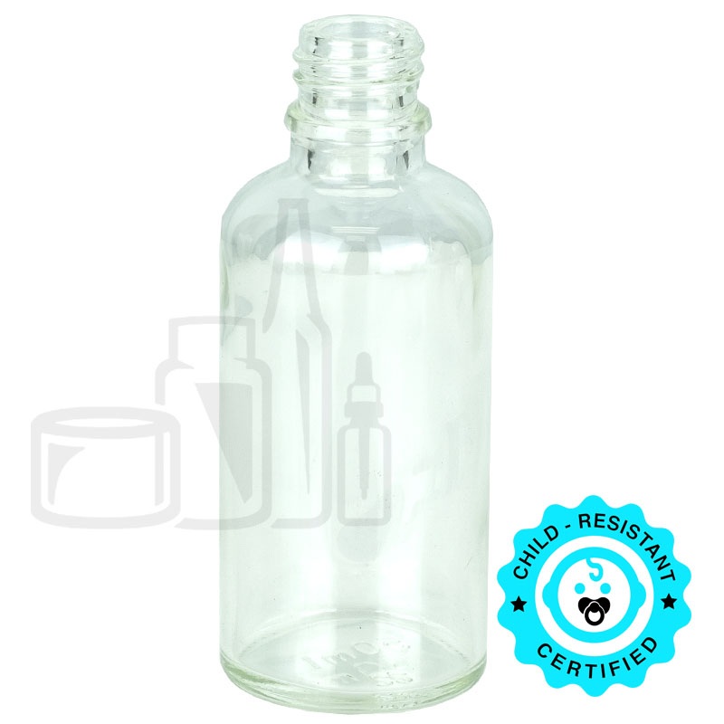 50ml Clear Glass Euro Round Bottle with 18-415 Neck Finish (264/case)