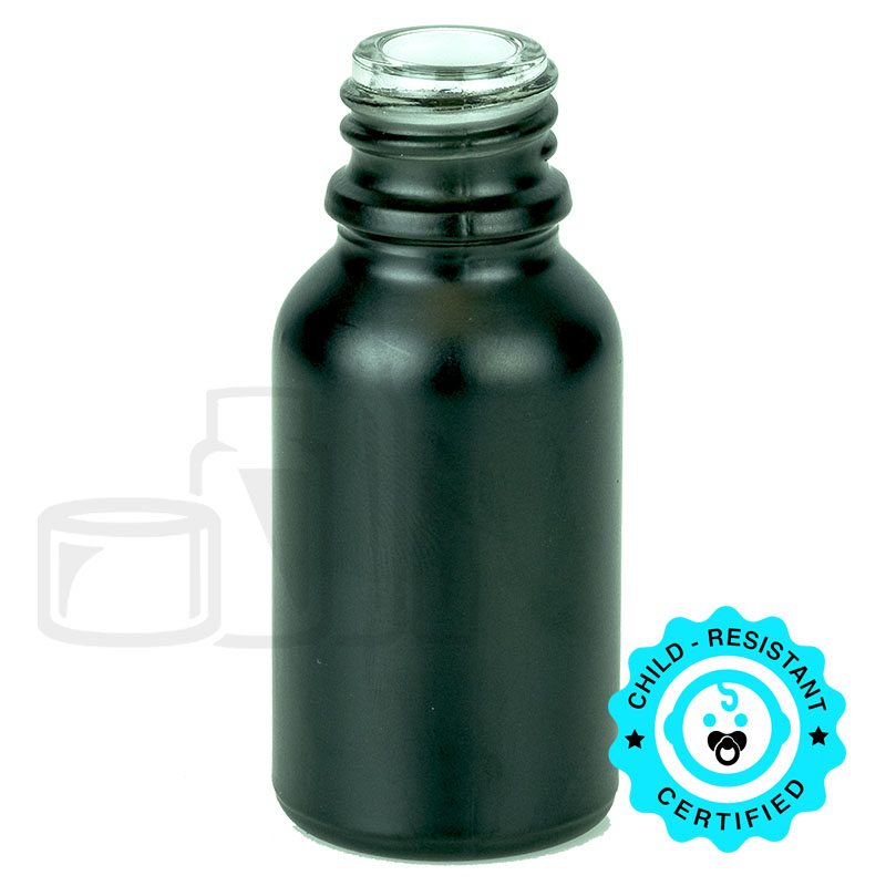 15ml Matte Black Glass Euro Round Bottle with 18-415 Neck Finish(468/cs)