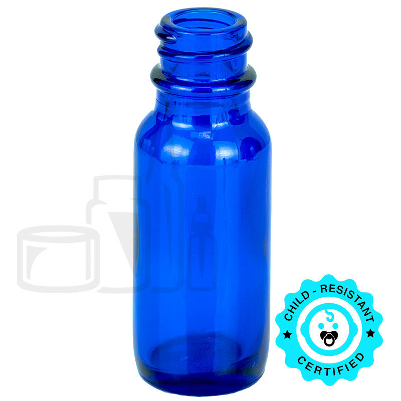 0.5oz Blue Glass Boston Round Bottle with 18-400 Neck Finish(540/case)