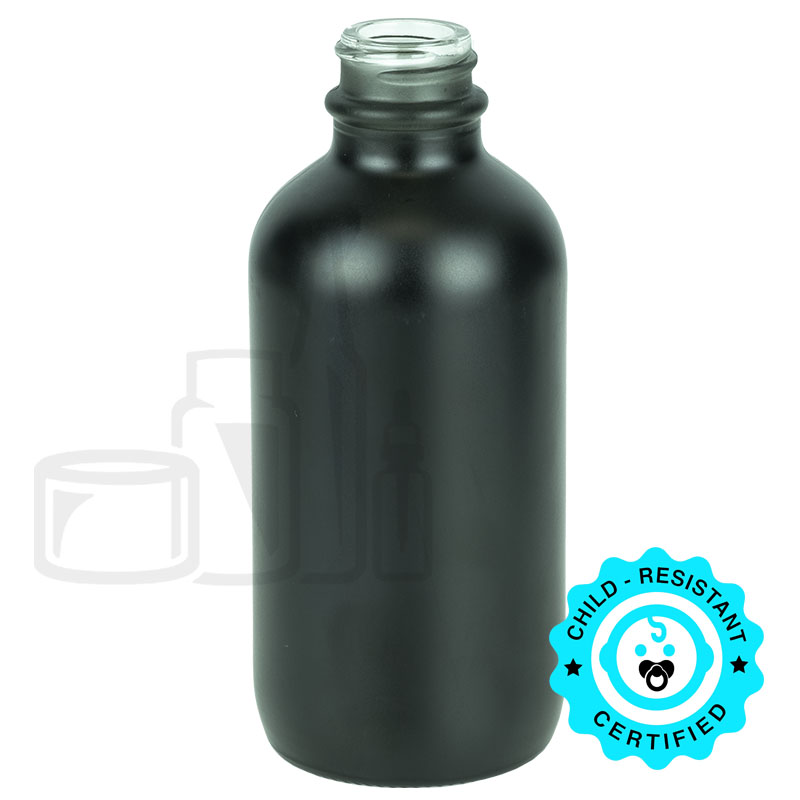 4oz Matte Black Glass Boston Round Bottle 22-400 Neck Finish(128/case)