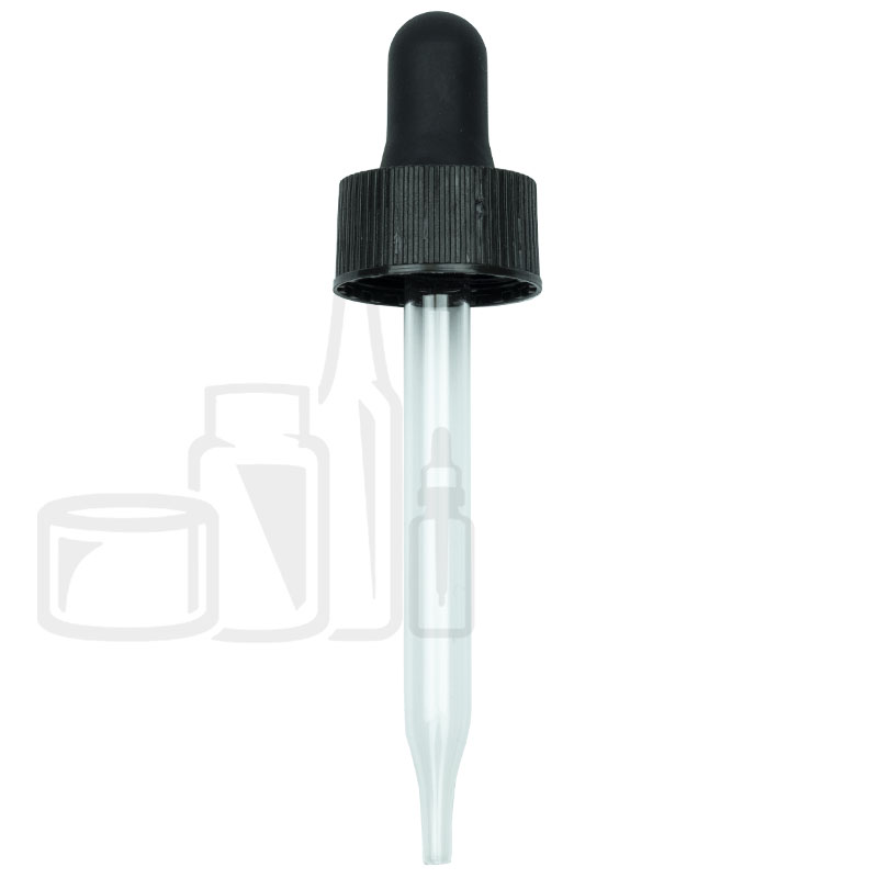 Black Plastic 20-400 Dropper Assembly with 76mm Glass Pipette (1400/cs)