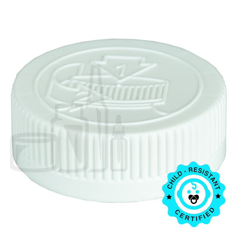 45-400 White PP Plastic Child Resistant Lined Closure - HS035 .020 Universal HIS Foam SFYP Liner (1100/case)