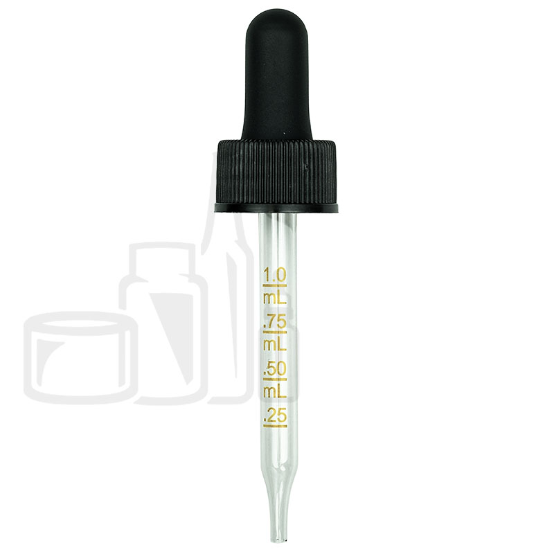 Black Plastic 20-400 Dropper Assembly with Graduated 76mm Glass Pipette (1400/case)