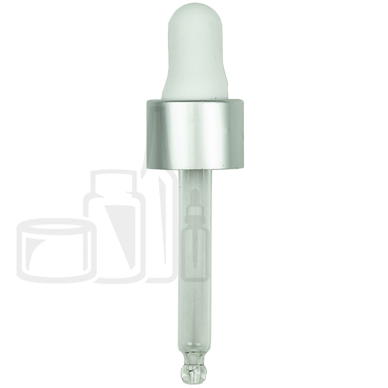 Matte Silver Skirt with White Bulb 18-400 Dropper Assembly with 66mm Glass Bubble Pipette (1564/cs)