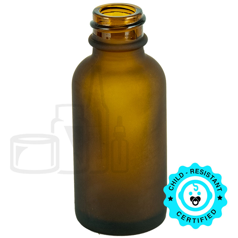 1oz Frosted Amber Glass Boston Round Bottle with 20-400 Neck Finish(324/case)
