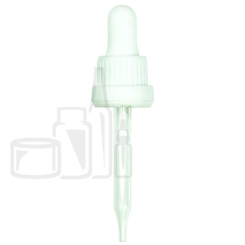 White Plastic 18-415 Tamper Evident Dropper Assembly with 77mm Glass Pipette (1400/case)