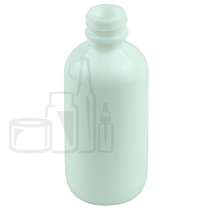 2oz Blown Shiny White Glass Boston Round Bottle 20-400 Neck Finish(140/case)