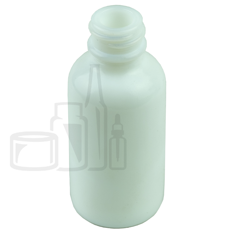 1oz Blown Shiny Opal White Glass Boston Round Bottle 20-400 Neck Finish (240/case)