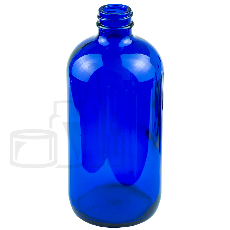 16oz Cobalt Blue Glass Boston Round Bottle 28-400 Neck Finish (60/case)