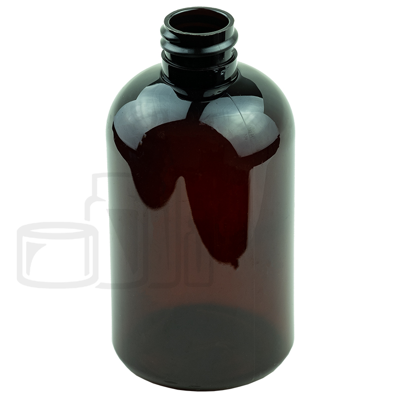 4oz Amber PET Plastic Squat Boston Round Bottle with 20-410 Neck Finish (500/case)