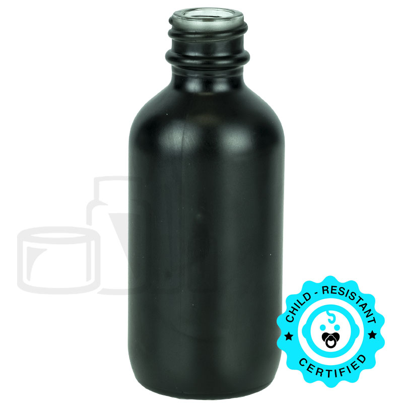2oz Matte Black Glass Boston Round Bottle 20-400 Neck Finish (210/case)