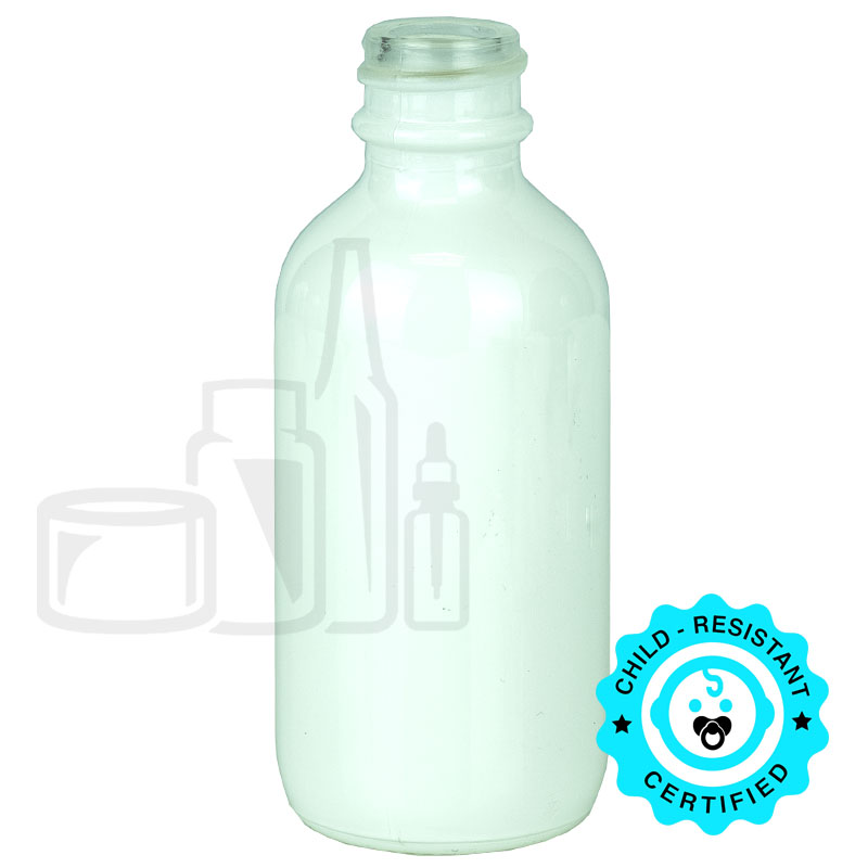 2oz Shiny White Glass Boston Round Bottle with 20-400 Neck Finish (210/case)