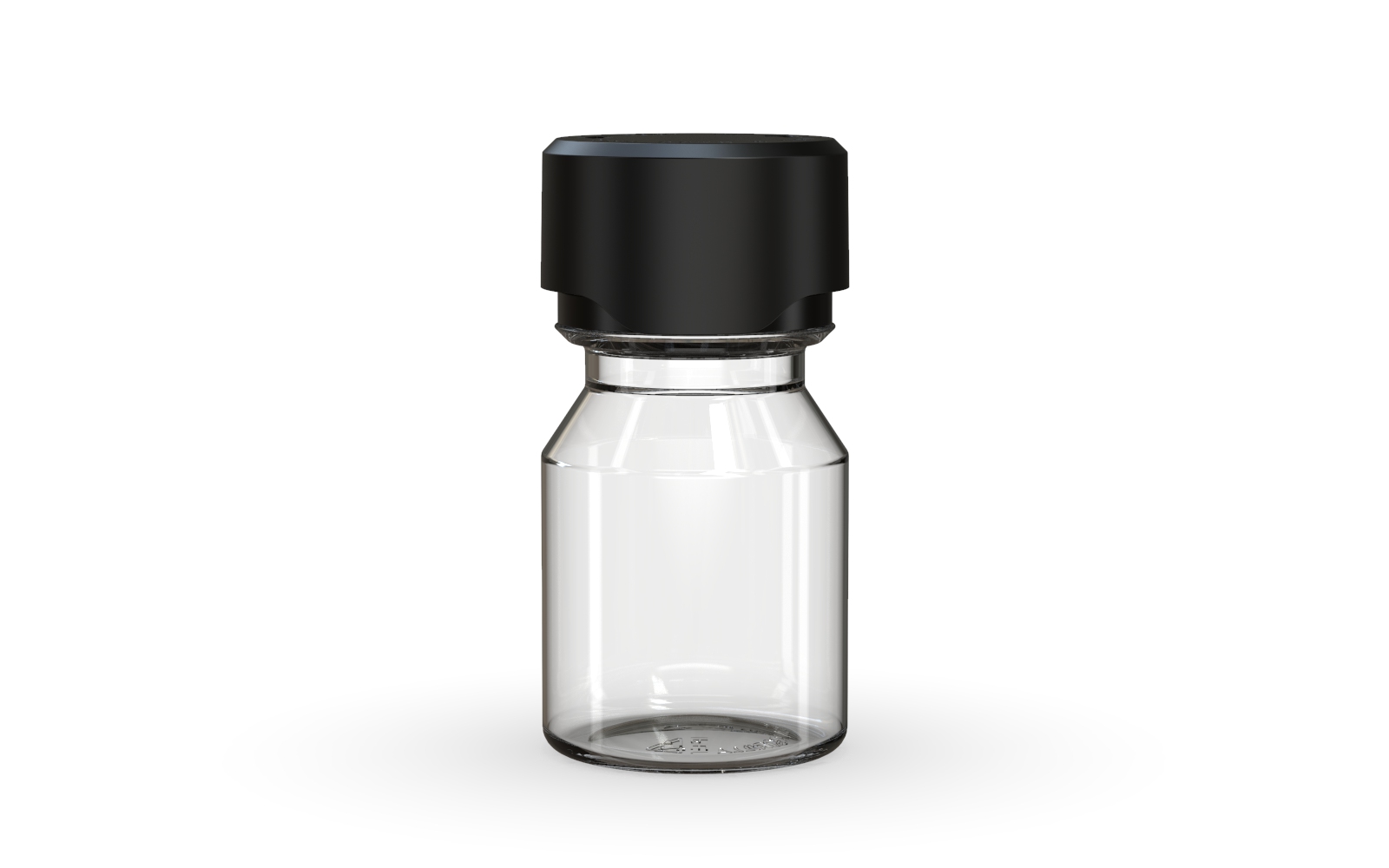 30ML Stubby Aviator CR Shot Bottle with Friction Fit Closure & Tamper break-off band (Clear Natural Bottle with Opaque Black Closure) - 800/case