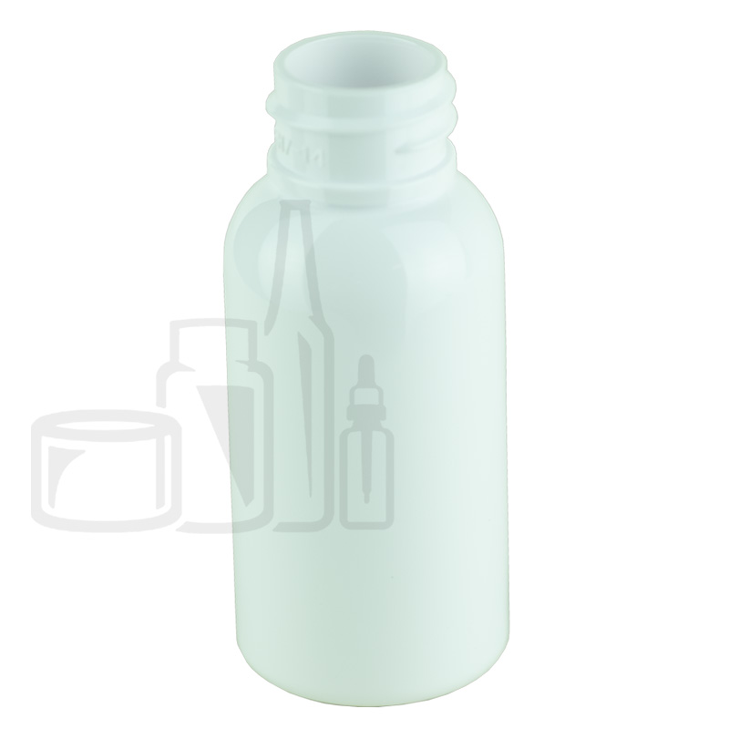 1oz White PET Plastic Boston Round Bottle with 20-410 Neck Finish (1296/case)
