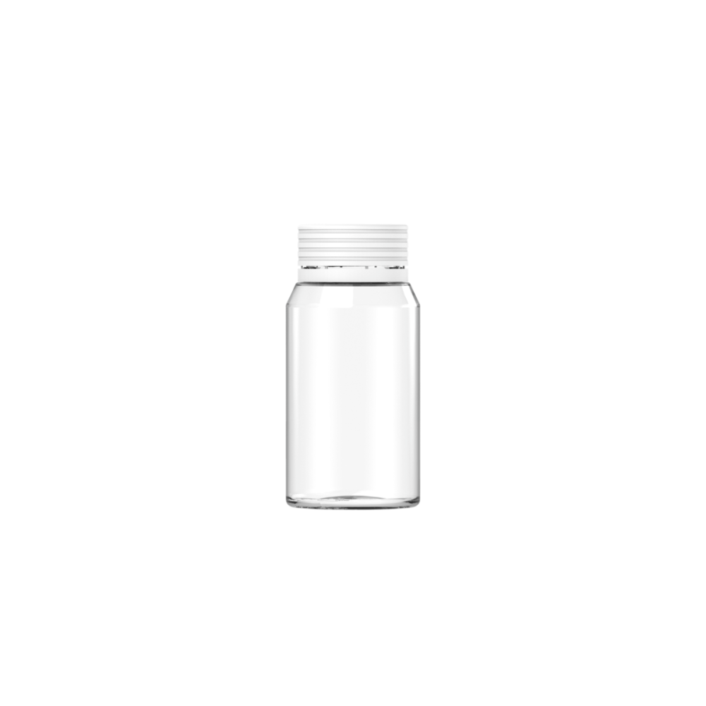 60ML Mini Spiral Shot Bottle w/ Friction Fit Closure & Tamper Break-Off Band (Clear Natural Bottle w/ Opaque White Closure) - 500/case